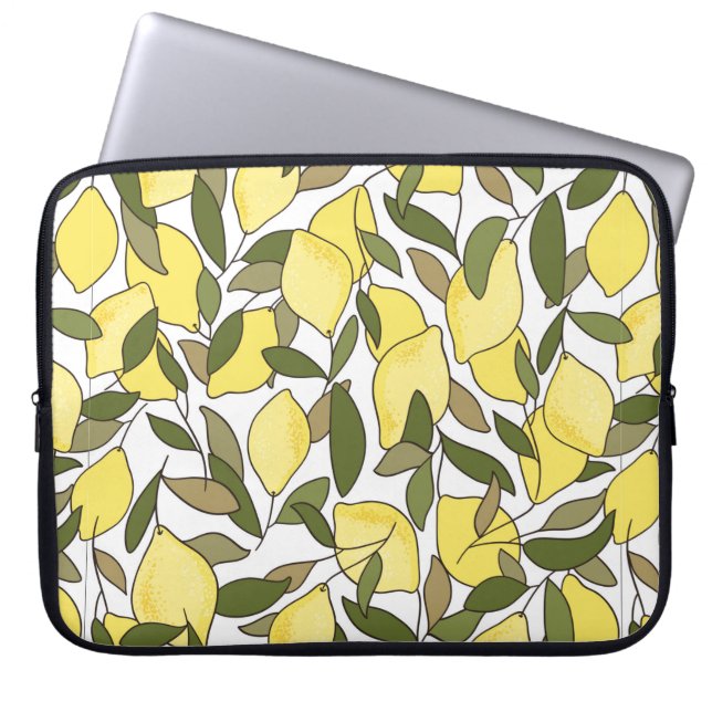 Seamless pattern with lemons and leaves laptop sleeve (Front)