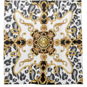 Seamless pattern with leopard skin and golden baro
