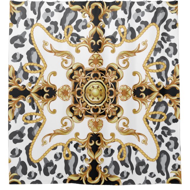 Seamless pattern with leopard skin and golden baro (Front)
