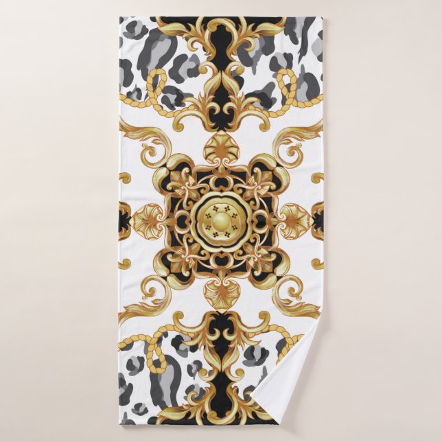 Seamless pattern with leopard skin and golden baro bath towel (Bath Towel)
