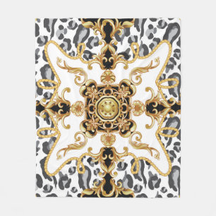 Seamless pattern with leopard skin and golden baro fleece blanket