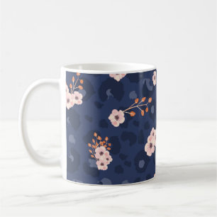 Seamless pattern with leopard skin and pink small coffee mug