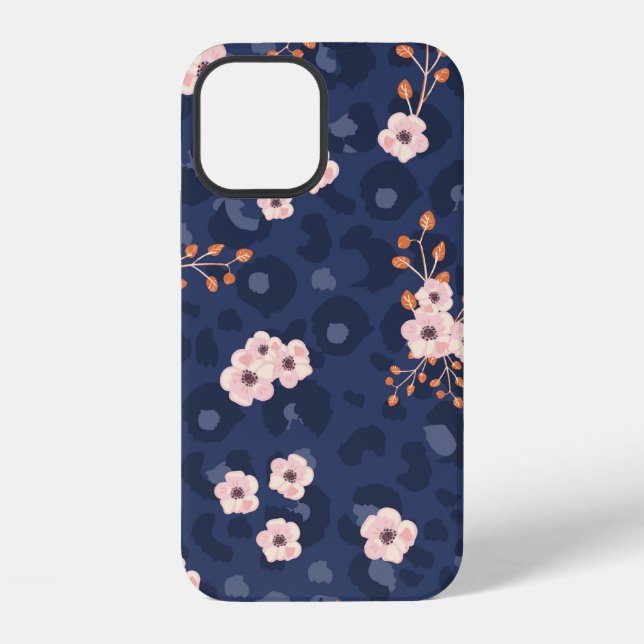 Seamless pattern with leopard skin and pink small  iPhone case (Back)