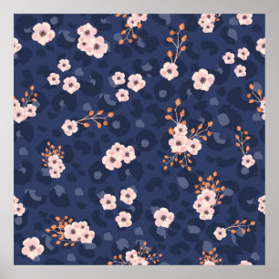 Seamless pattern with leopard skin and pink small poster
