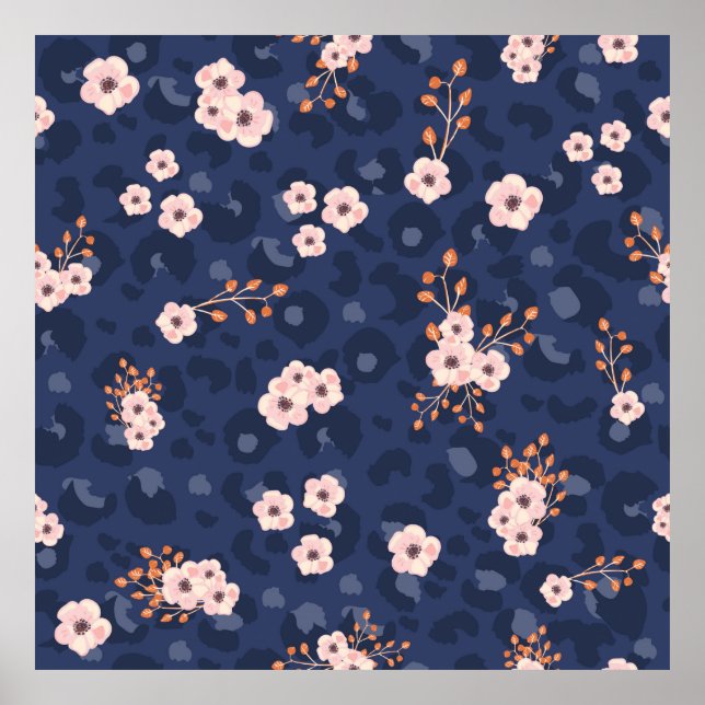 Seamless pattern with leopard skin and pink small  poster (Front)