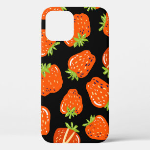 Seamless pattern with little strawberries on black iPhone 12 case