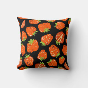 Seamless pattern with little strawberries on black throw pillow