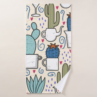 Seamless pattern with llama, cactus hand drawn des bath towel