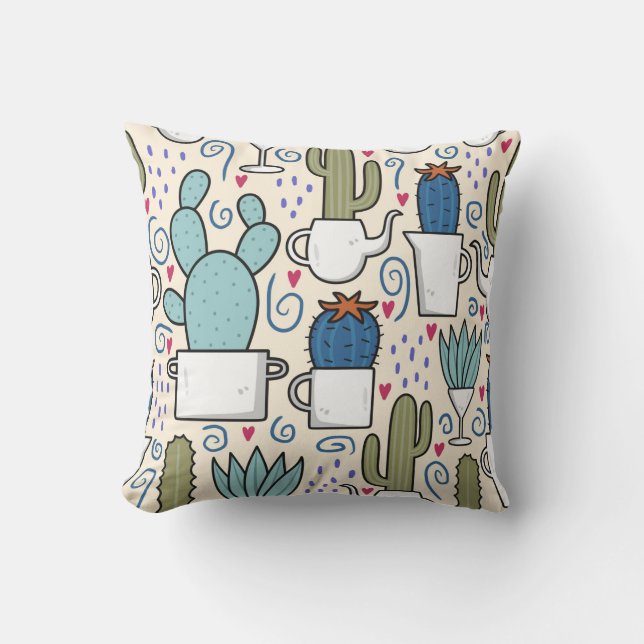 Seamless pattern with llama, cactus hand drawn des throw pillow (Front)