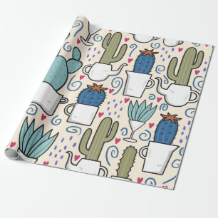 Seamless pattern with llama, cactus hand drawn des wrapping paper