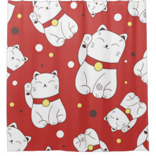 Seamless pattern with Maneki-Neko cat hand drawn i