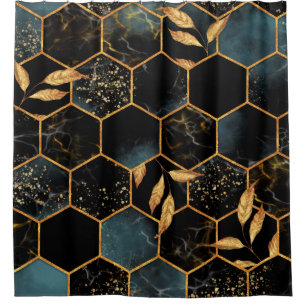 Seamless pattern with marble hexagon and golden le