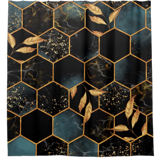 Seamless pattern with marble hexagon and golden le (Front)