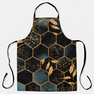 Seamless pattern with marble hexagon and golden le apron
