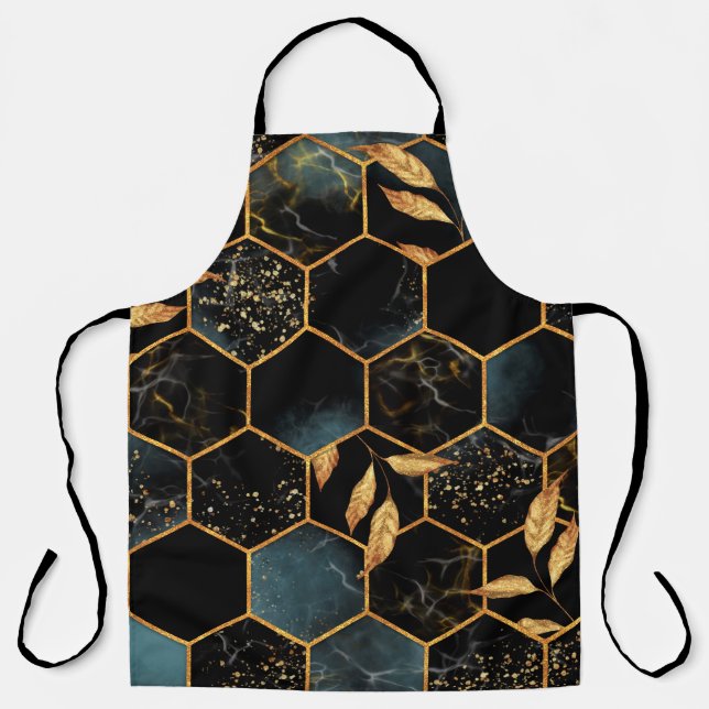 Seamless pattern with marble hexagon and golden le apron (Front)