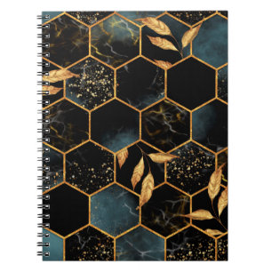 Seamless pattern with marble hexagon and golden le notebook