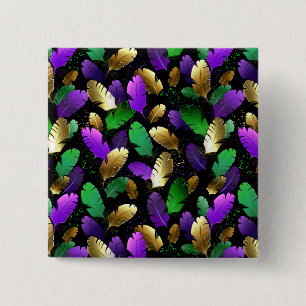Seamless Pattern with Mardi Gras feathers 2 Inch Square Button