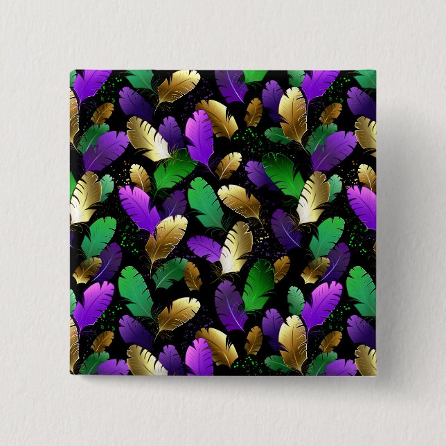 Seamless Pattern with Mardi Gras feathers 2 Inch Square Button (Front)