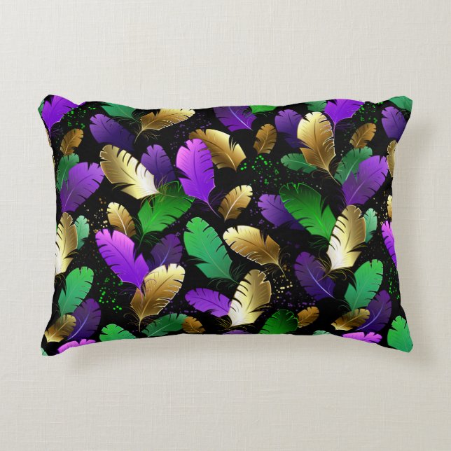 Seamless Pattern with Mardi Gras feathers Accent Pillow (Front)