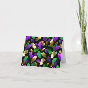 Seamless Pattern with Mardi Gras feathers Announcement