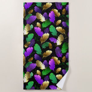 Seamless Pattern with Mardi Gras feathers Beach Towel