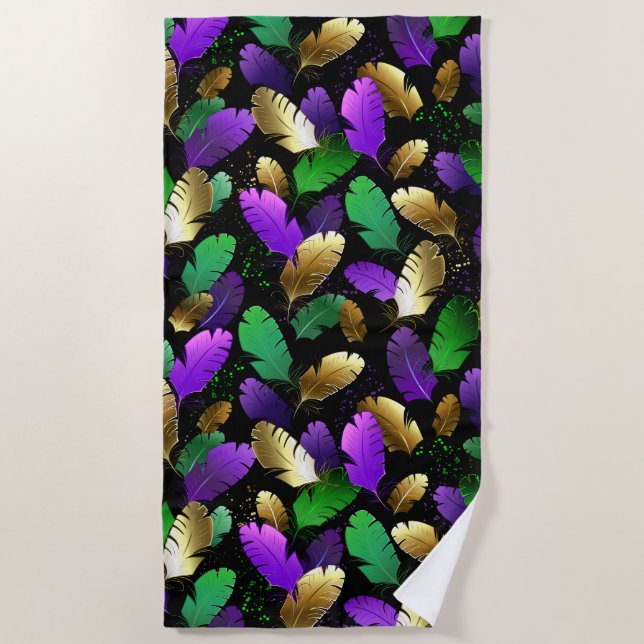 Seamless Pattern with Mardi Gras feathers Beach Towel (Front)