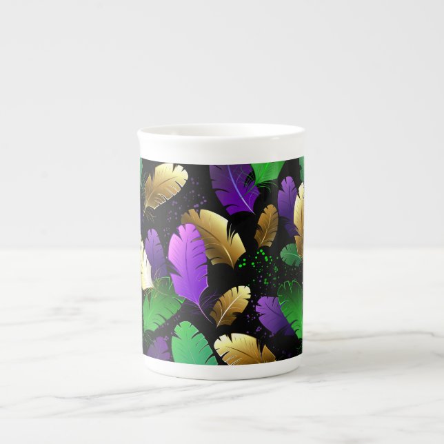 Seamless Pattern with Mardi Gras feathers Bone China Mug (Front)