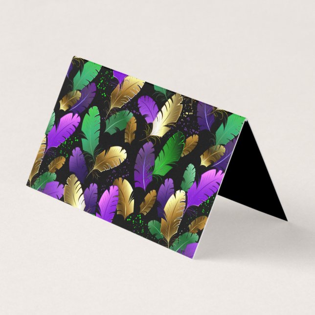 Seamless Pattern with Mardi Gras feathers Business Card (Front)