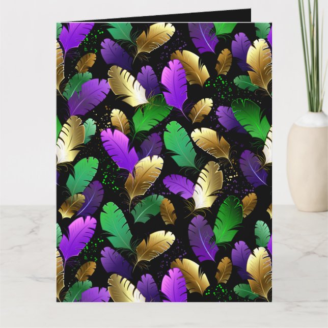 Seamless Pattern with Mardi Gras feathers Card (Front)