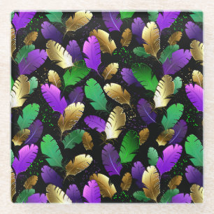 Seamless Pattern with Mardi Gras feathers Glass Coaster