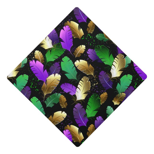 Seamless Pattern with Mardi Gras feathers Graduation Cap Topper (Front)