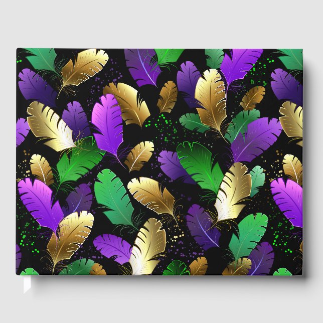 Seamless Pattern with Mardi Gras feathers Guest Book (Front)