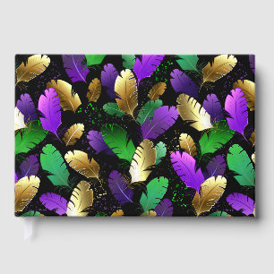 Seamless Pattern with Mardi Gras feathers Guest Book