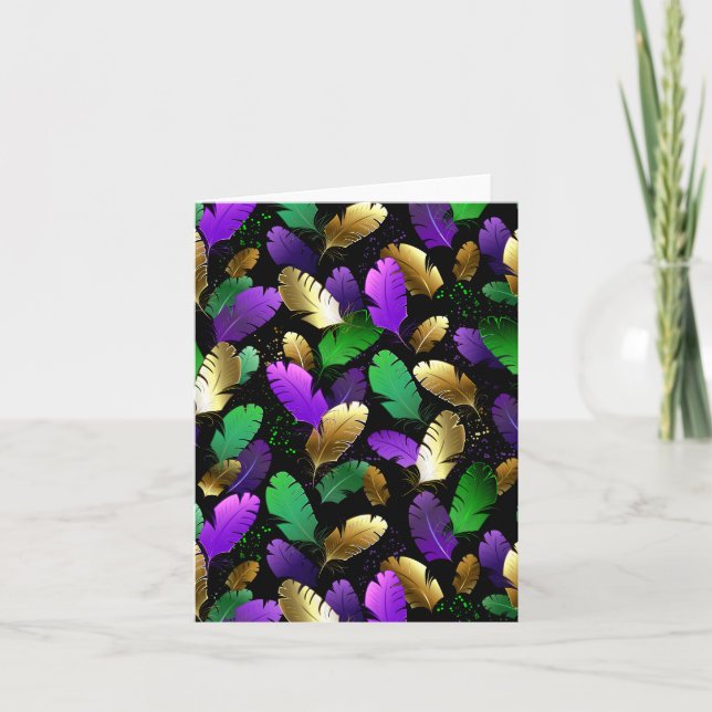 Seamless Pattern with Mardi Gras feathers Holiday Card (Front)