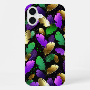 Seamless Pattern with Mardi Gras feathers iPhone 16 Plus Case