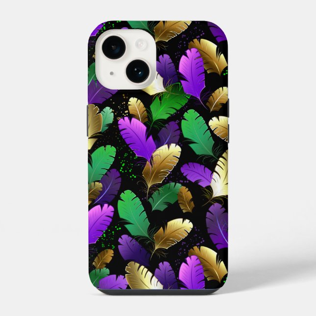 Seamless Pattern with Mardi Gras feathers iPhone Case (Back)