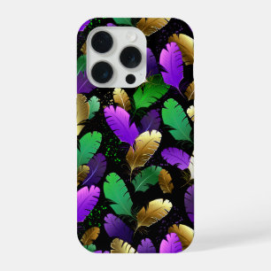 Seamless Pattern with Mardi Gras feathers iPhone 15 Pro Case