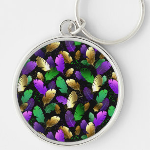Seamless Pattern with Mardi Gras feathers Keychain