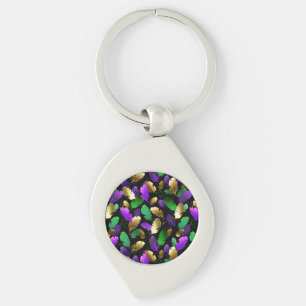 Seamless Pattern with Mardi Gras feathers Keychain