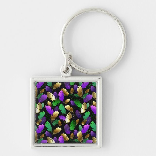 Seamless Pattern with Mardi Gras feathers Keychain (Front)