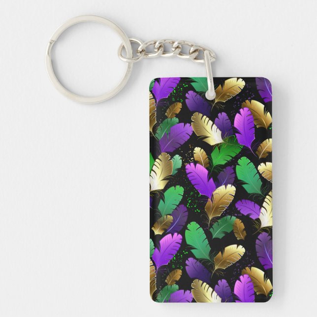 Seamless Pattern with Mardi Gras feathers Keychain (Front)