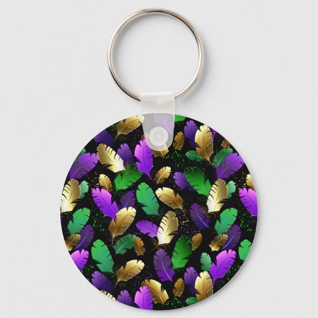 Seamless Pattern with Mardi Gras feathers Keychain (Front)