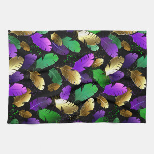 Seamless Pattern with Mardi Gras feathers Kitchen Towel