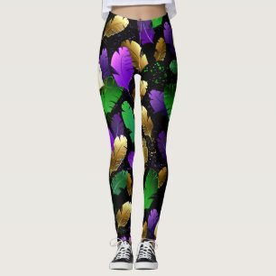 Seamless Pattern with Mardi Gras feathers Leggings