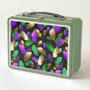 Seamless Pattern with Mardi Gras feathers Metal Lunch Box