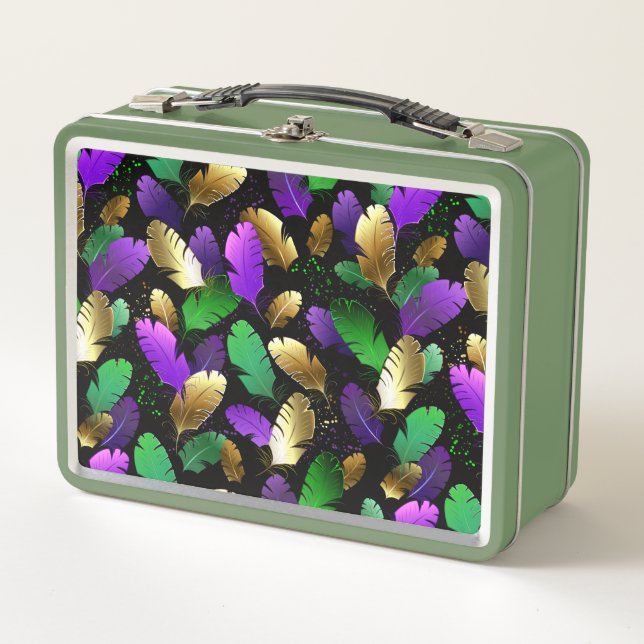 Seamless Pattern with Mardi Gras feathers Metal Lunch Box (Front)