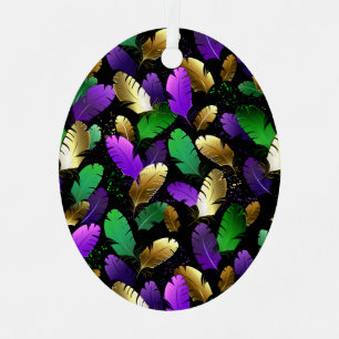 Seamless Pattern with Mardi Gras feathers Metal Ornament