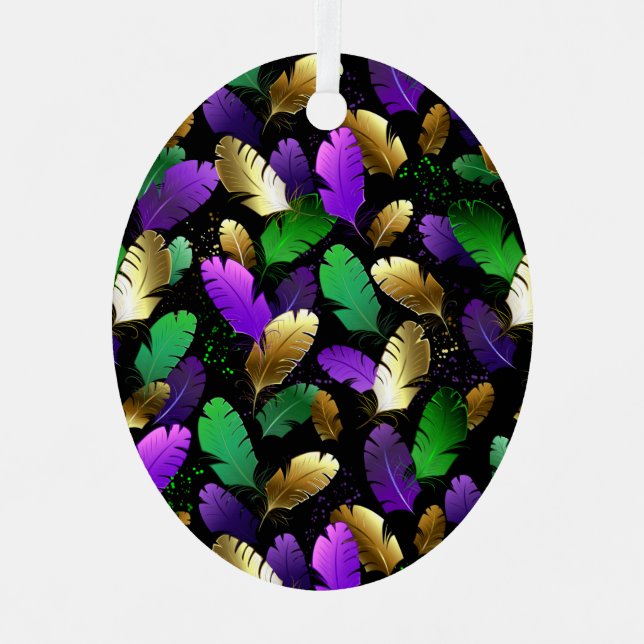 Seamless Pattern with Mardi Gras feathers Metal Ornament (Front)