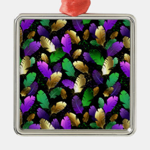 Seamless Pattern with Mardi Gras feathers Metal Ornament