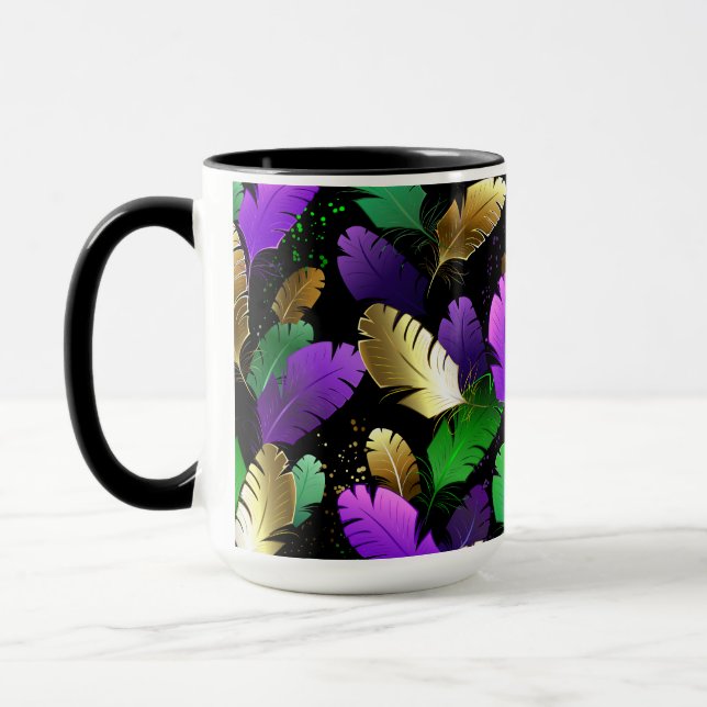 Seamless Pattern with Mardi Gras feathers Mug (Left)